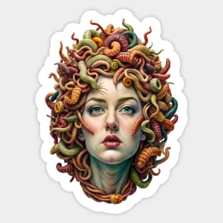 Medusa head - Woman with worms, surrealism weird Sticker